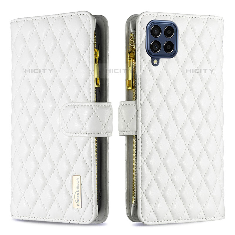 Custodia Portafoglio In Pelle Cover con Supporto B12F per Samsung Galaxy M53 5G Bianco