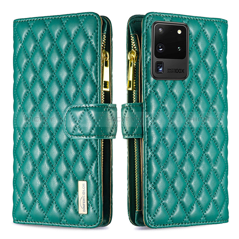 Custodia Portafoglio In Pelle Cover con Supporto B12F per Samsung Galaxy S20 Ultra 5G Verde