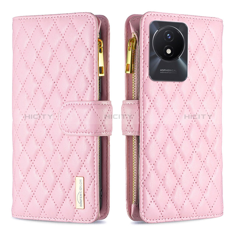 Custodia Portafoglio In Pelle Cover con Supporto B12F per Vivo Y02 Oro Rosa