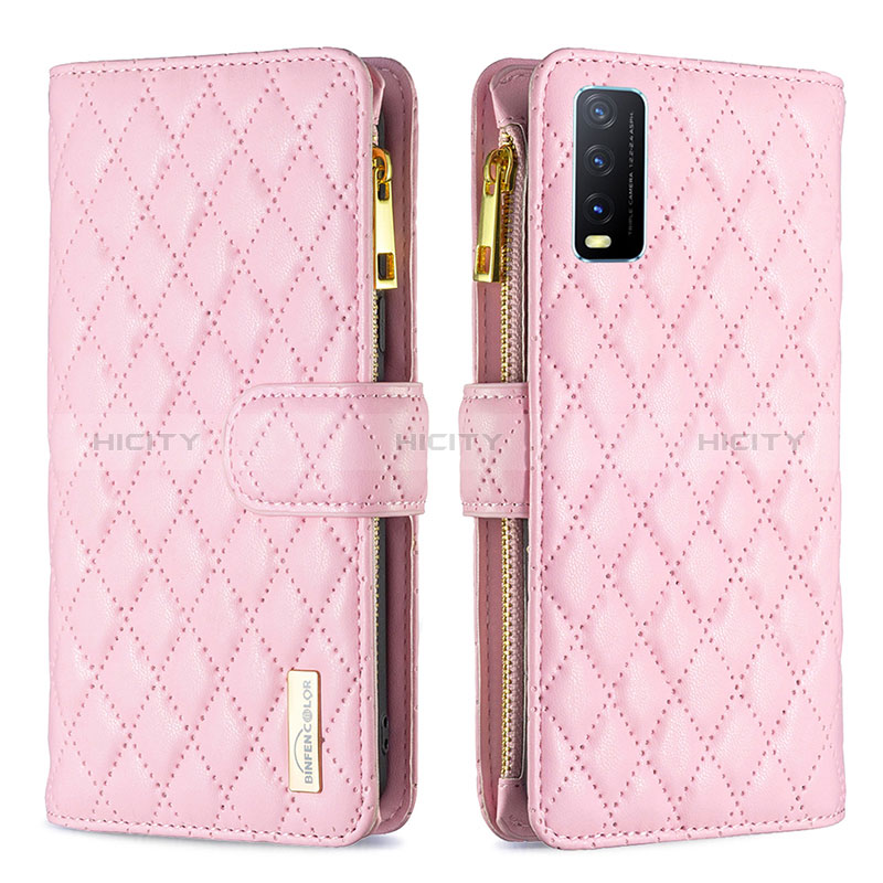 Custodia Portafoglio In Pelle Cover con Supporto B12F per Vivo Y12s (2021) Oro Rosa