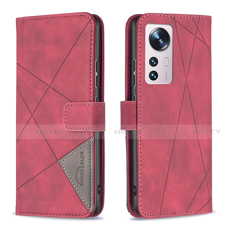 Custodia Portafoglio In Pelle Cover con Supporto B12F per Xiaomi Mi 12 5G Rosso