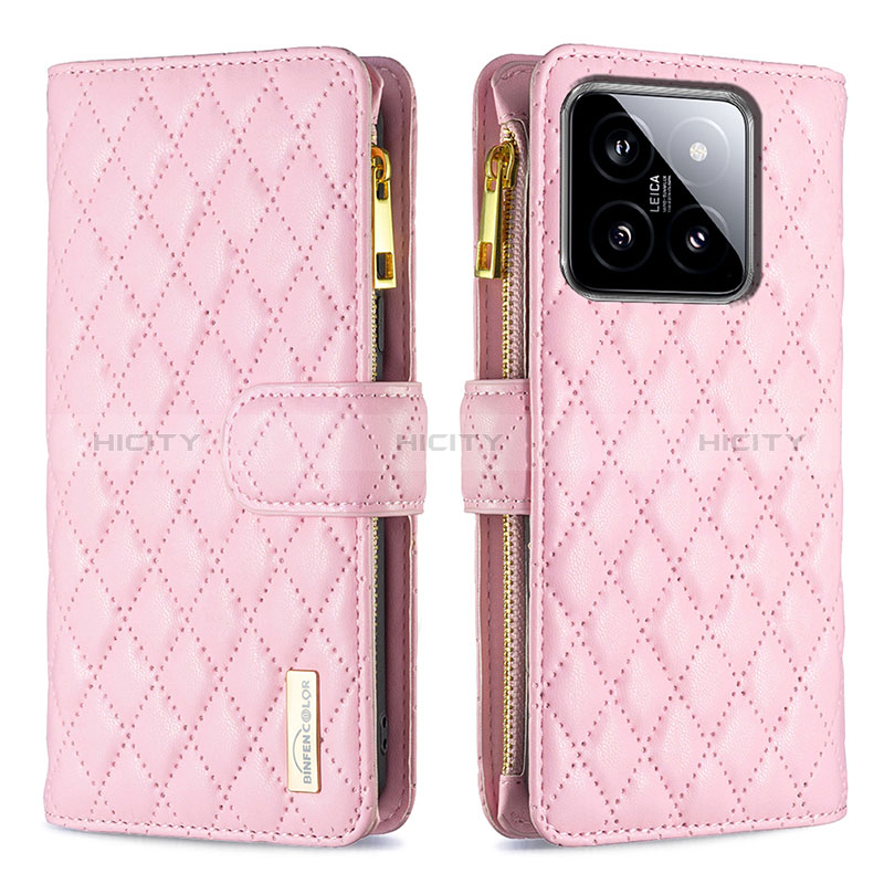 Custodia Portafoglio In Pelle Cover con Supporto B12F per Xiaomi Mi 14 Pro 5G Oro Rosa