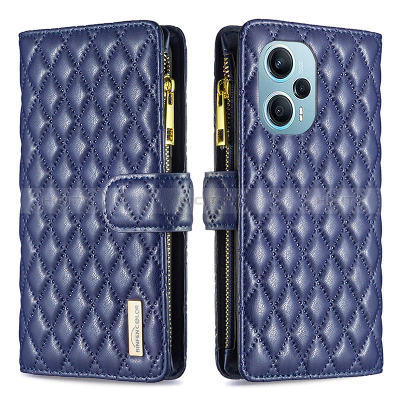 Custodia Portafoglio In Pelle Cover con Supporto B12F per Xiaomi Poco F5 5G Blu