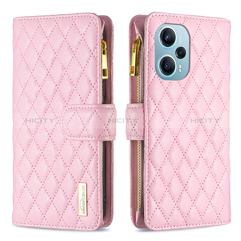 Custodia Portafoglio In Pelle Cover con Supporto B12F per Xiaomi Poco F5 5G Oro Rosa