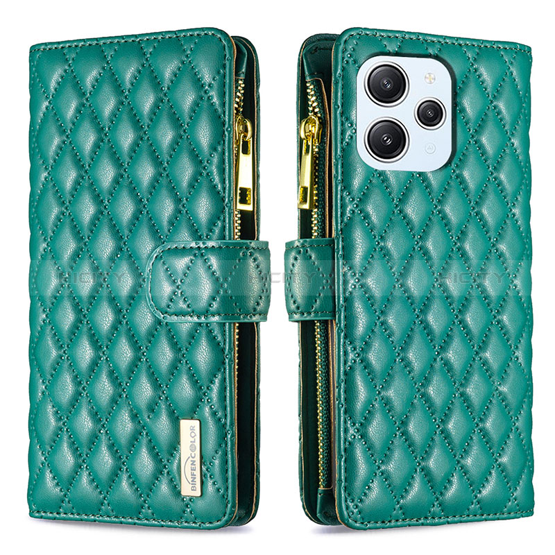 Custodia Portafoglio In Pelle Cover con Supporto B12F per Xiaomi Redmi 12 4G Verde