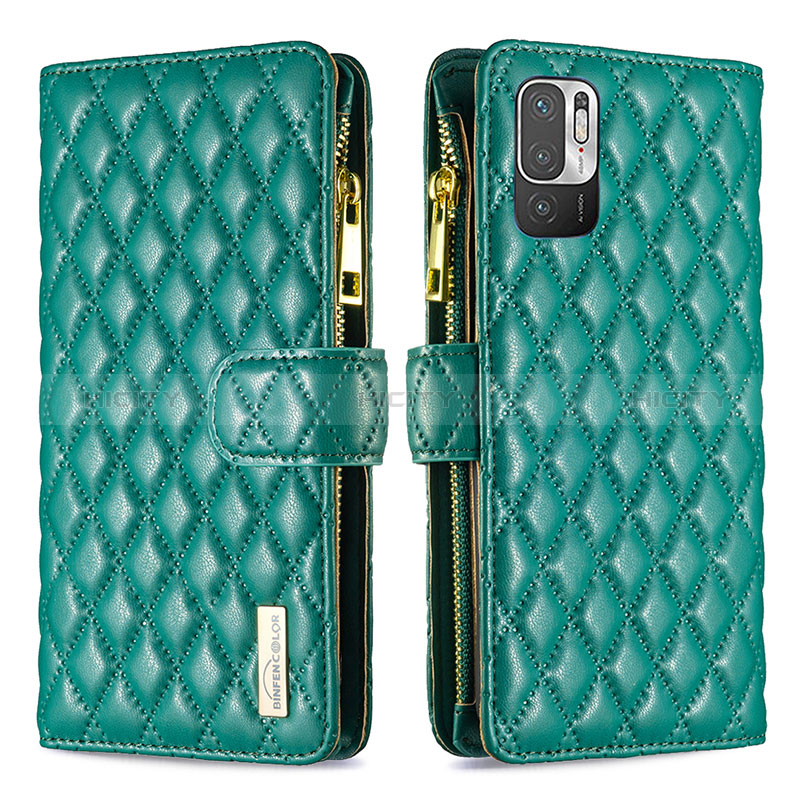 Custodia Portafoglio In Pelle Cover con Supporto B12F per Xiaomi Redmi Note 10T 5G Verde