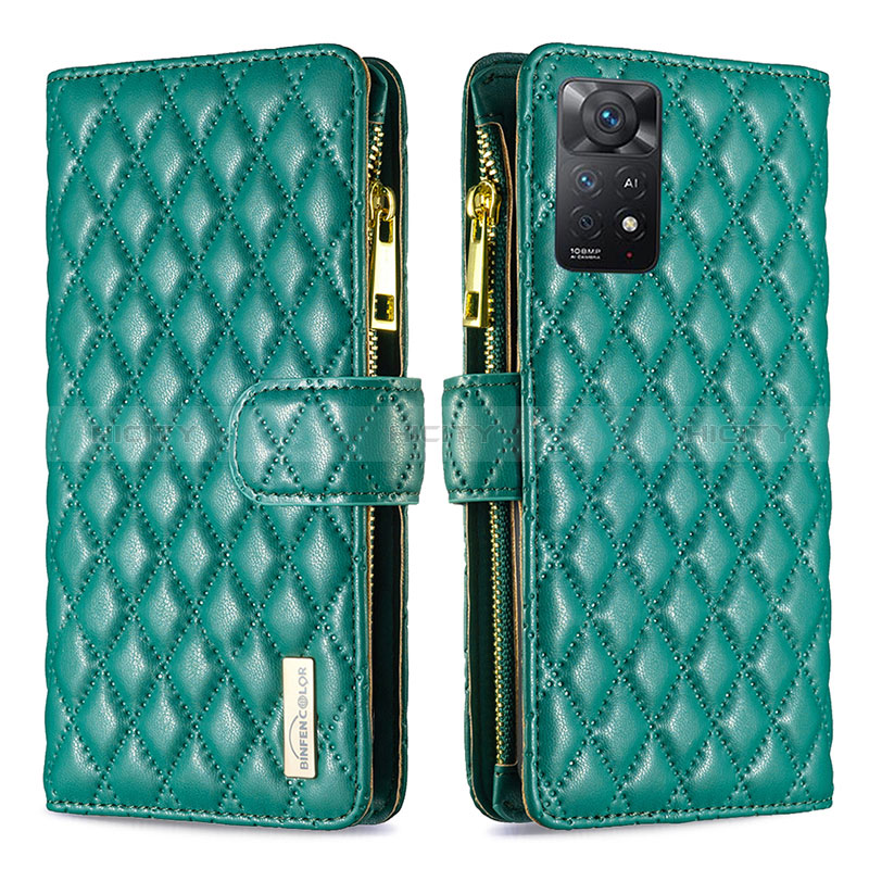 Custodia Portafoglio In Pelle Cover con Supporto B12F per Xiaomi Redmi Note 11 Pro 4G Verde