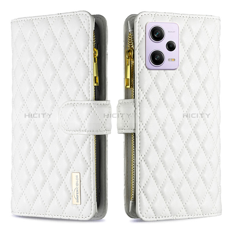 Custodia Portafoglio In Pelle Cover con Supporto B12F per Xiaomi Redmi Note 12 Pro 5G Bianco