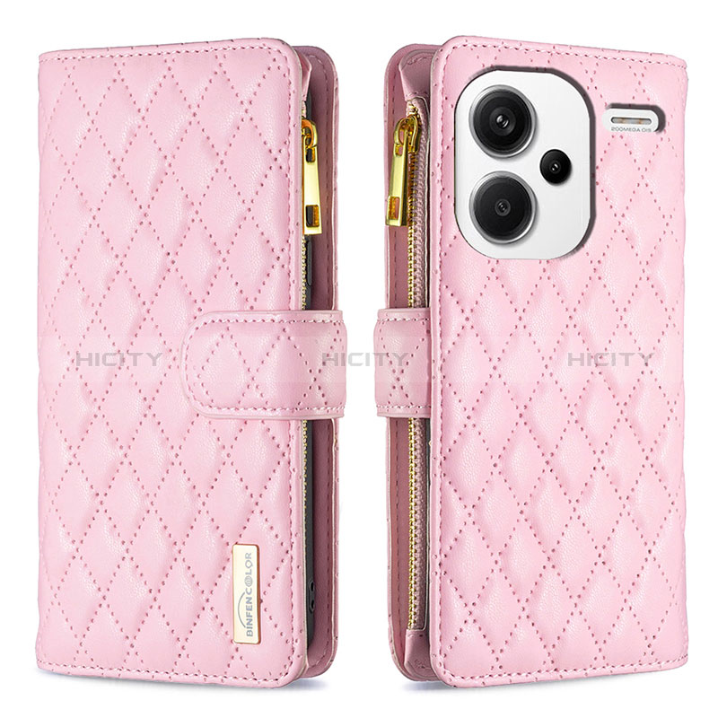 Custodia Portafoglio In Pelle Cover con Supporto B12F per Xiaomi Redmi Note 13 Pro+ Plus 5G Oro Rosa