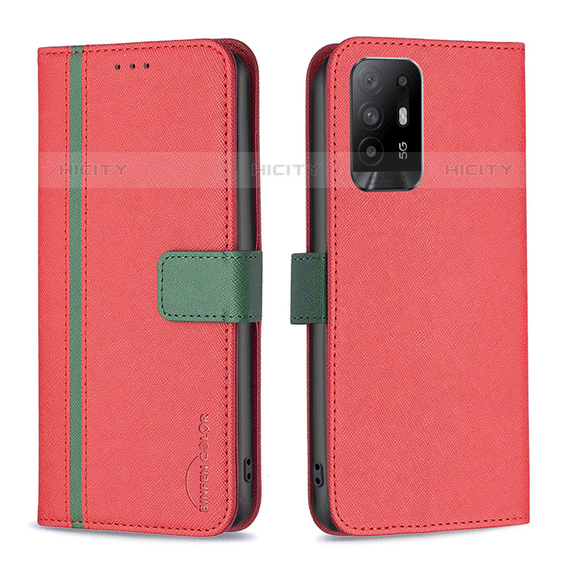 Custodia Portafoglio In Pelle Cover con Supporto B13F per Oppo A95 5G Rosso