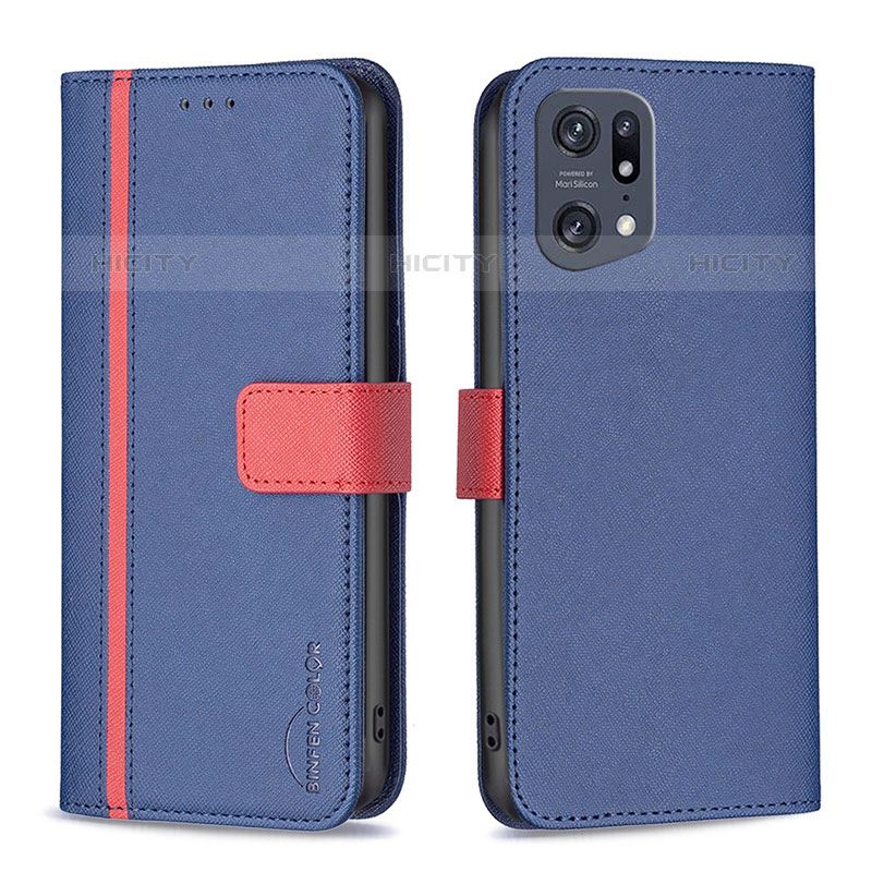 Custodia Portafoglio In Pelle Cover con Supporto B13F per Oppo Find X5 Pro 5G Blu