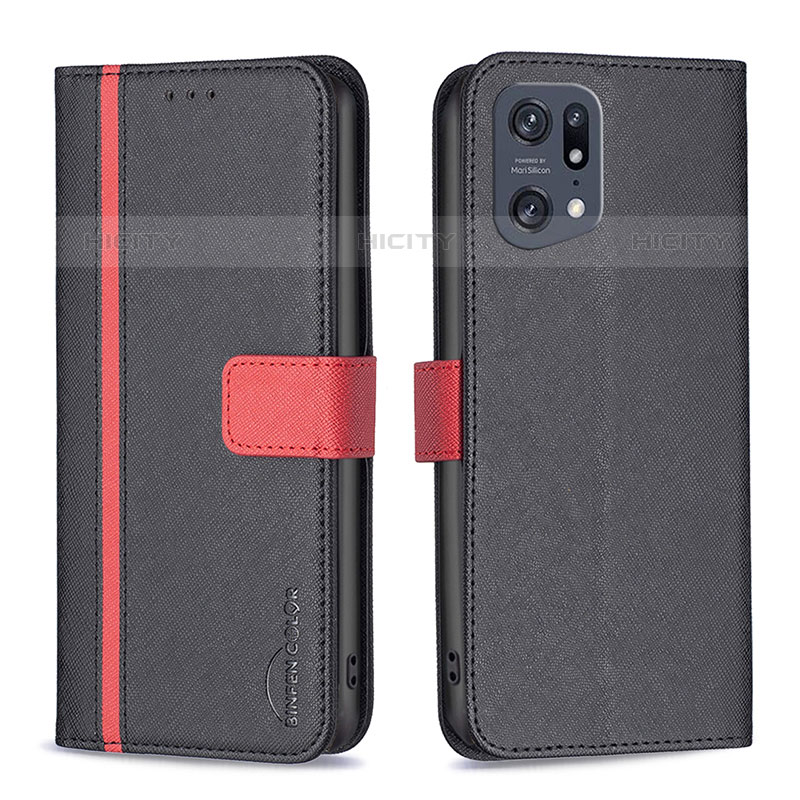 Custodia Portafoglio In Pelle Cover con Supporto B13F per Oppo Find X5 Pro 5G Nero