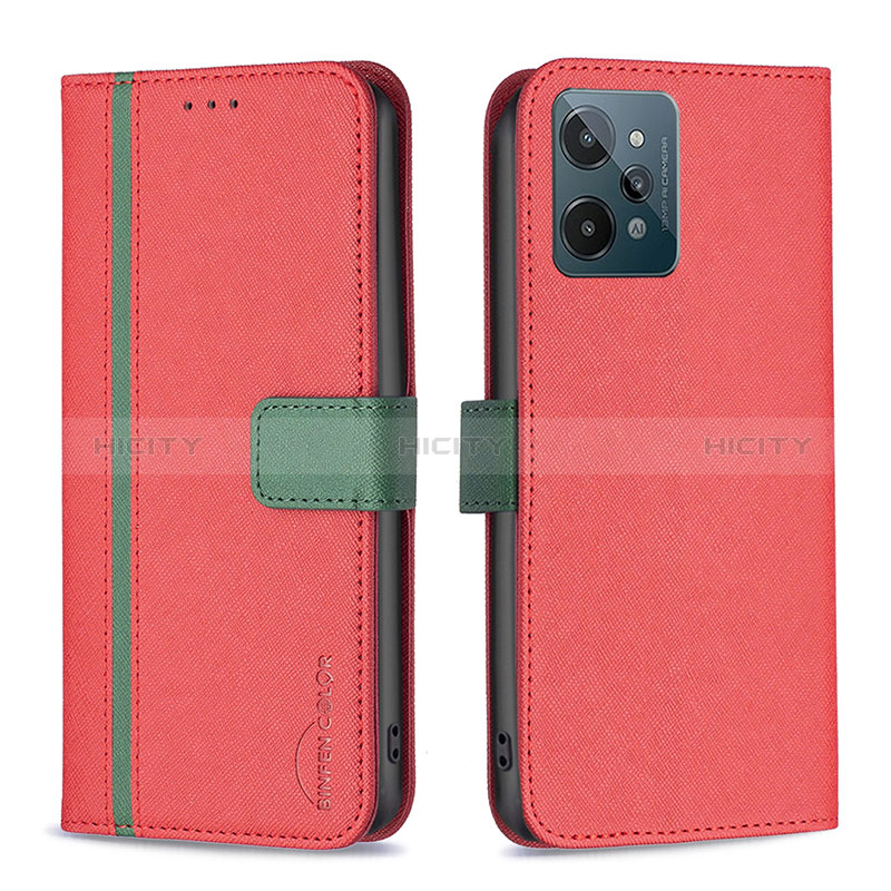 Custodia Portafoglio In Pelle Cover con Supporto B13F per Realme C31 Rosso