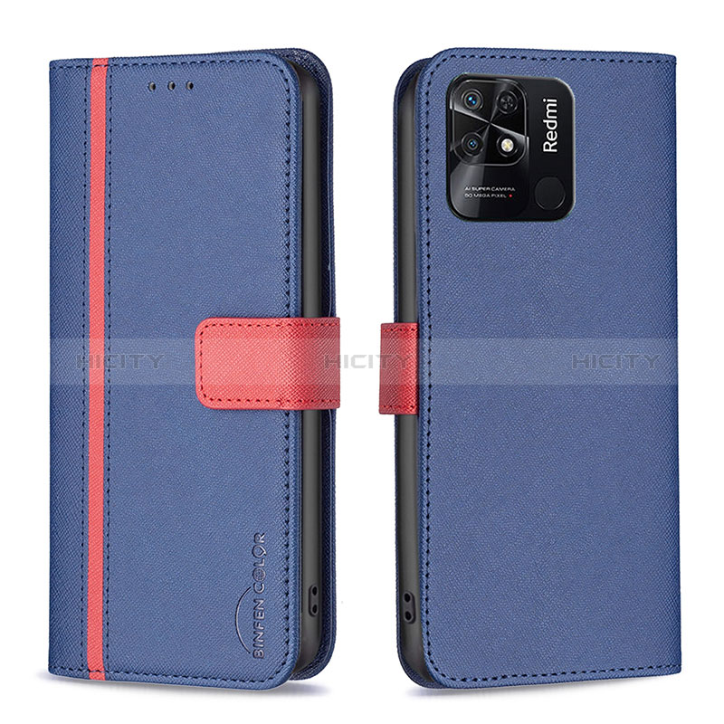 Custodia Portafoglio In Pelle Cover con Supporto B13F per Xiaomi Redmi 10 India Blu