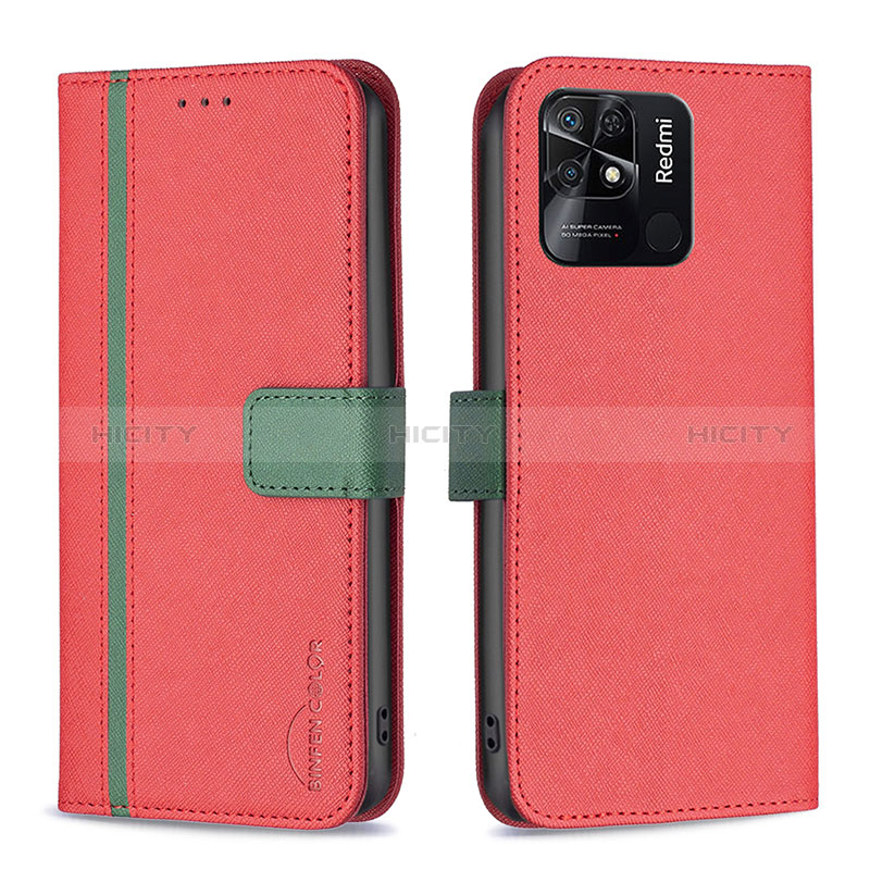 Custodia Portafoglio In Pelle Cover con Supporto B13F per Xiaomi Redmi 10 Power Rosso