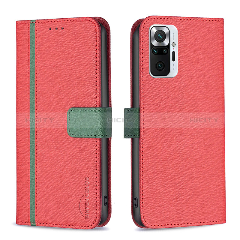 Custodia Portafoglio In Pelle Cover con Supporto B13F per Xiaomi Redmi Note 10 Pro 4G Rosso