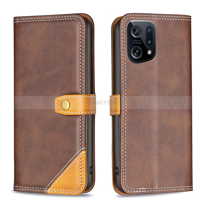 Custodia Portafoglio In Pelle Cover con Supporto B14F per Oppo Find X5 5G Marrone