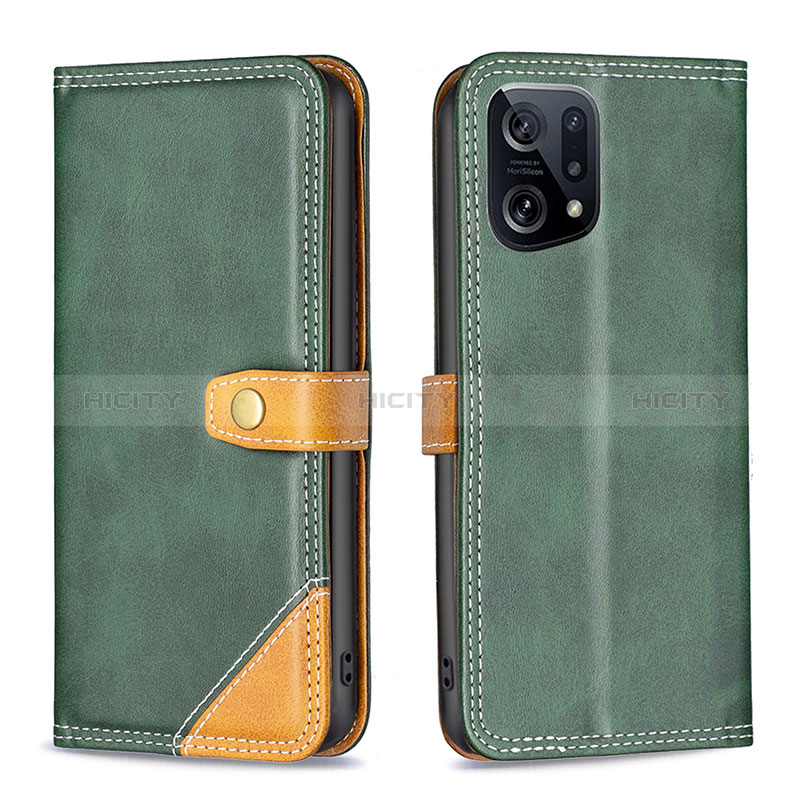 Custodia Portafoglio In Pelle Cover con Supporto B14F per Oppo Find X5 5G Verde