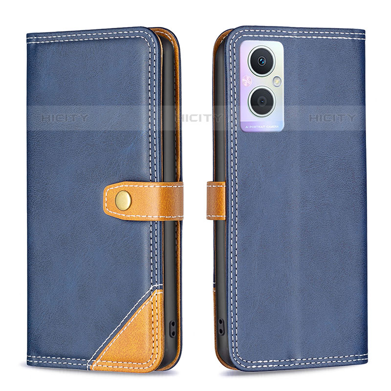 Custodia Portafoglio In Pelle Cover con Supporto B14F per Oppo Reno8 Lite 5G Blu