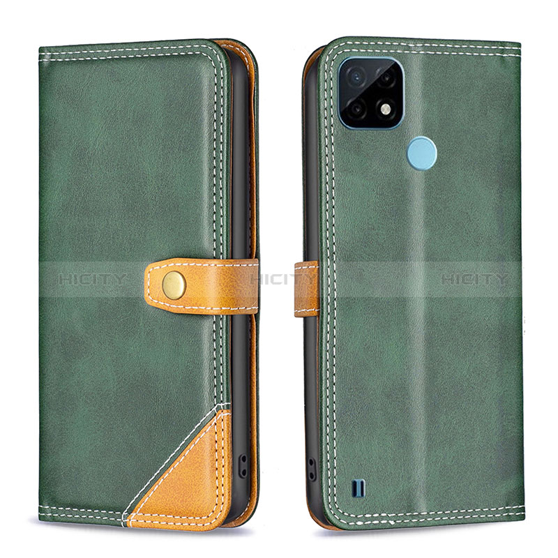 Custodia Portafoglio In Pelle Cover con Supporto B14F per Realme C21 Verde