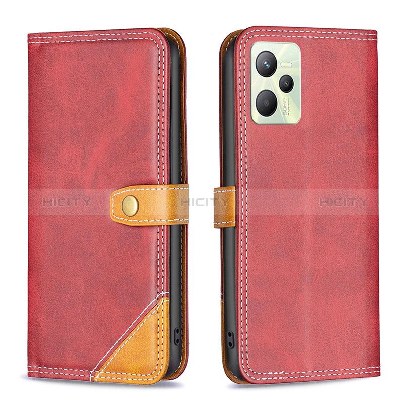 Custodia Portafoglio In Pelle Cover con Supporto B14F per Realme C35 Rosso