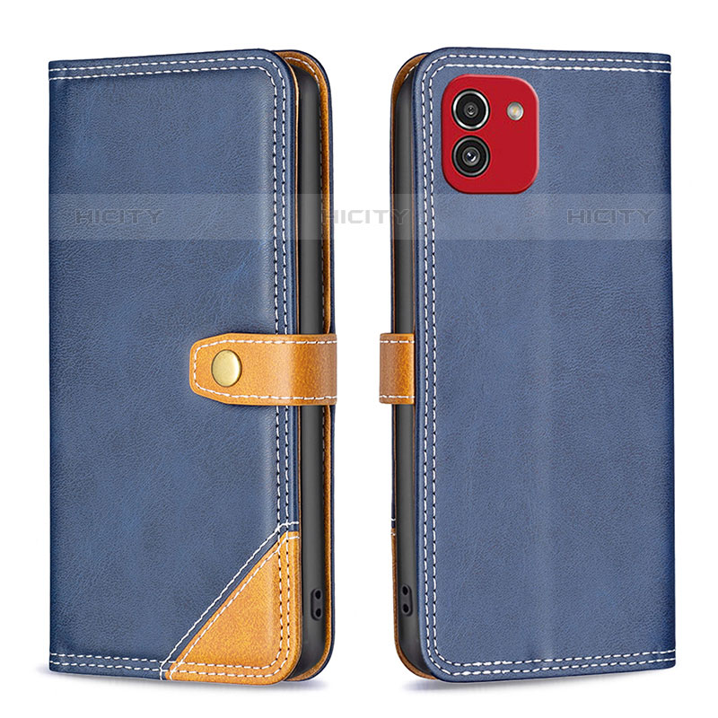 Custodia Portafoglio In Pelle Cover con Supporto B14F per Samsung Galaxy A03 Blu