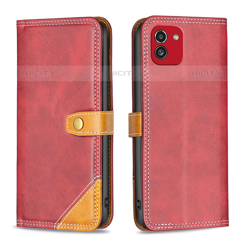 Custodia Portafoglio In Pelle Cover con Supporto B14F per Samsung Galaxy A03 Rosso