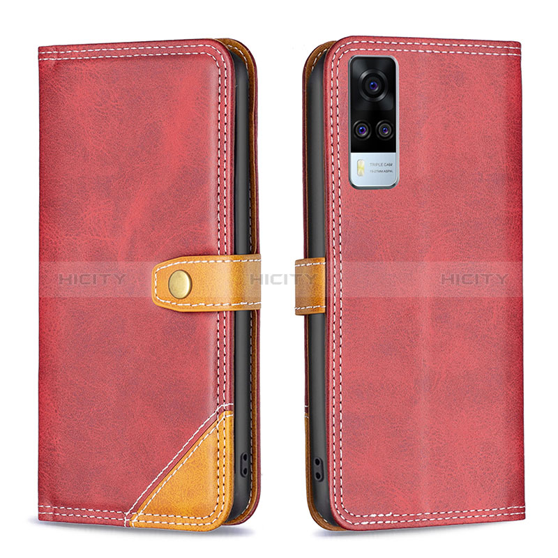 Custodia Portafoglio In Pelle Cover con Supporto B14F per Vivo Y51 (2021) Rosso