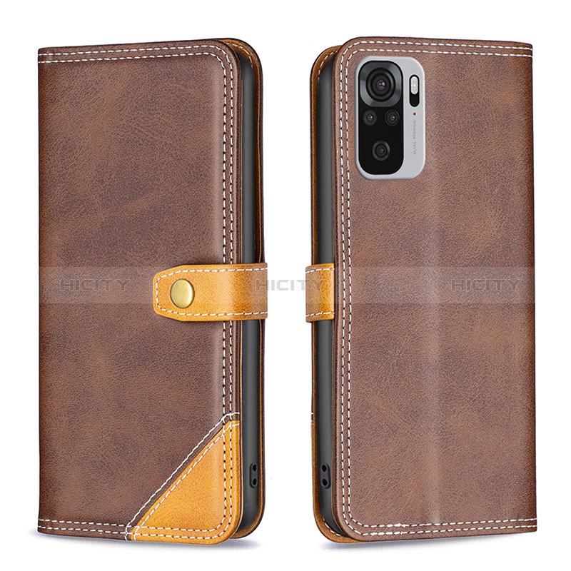 Custodia Portafoglio In Pelle Cover con Supporto B14F per Xiaomi Poco M5S Marrone