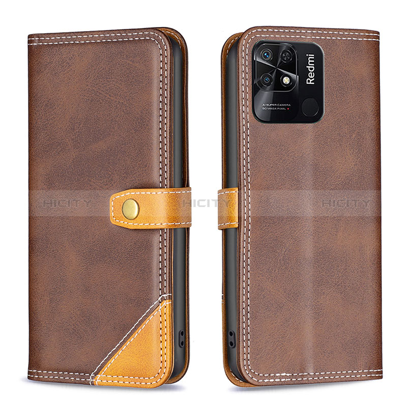 Custodia Portafoglio In Pelle Cover con Supporto B14F per Xiaomi Redmi 10C 4G Marrone