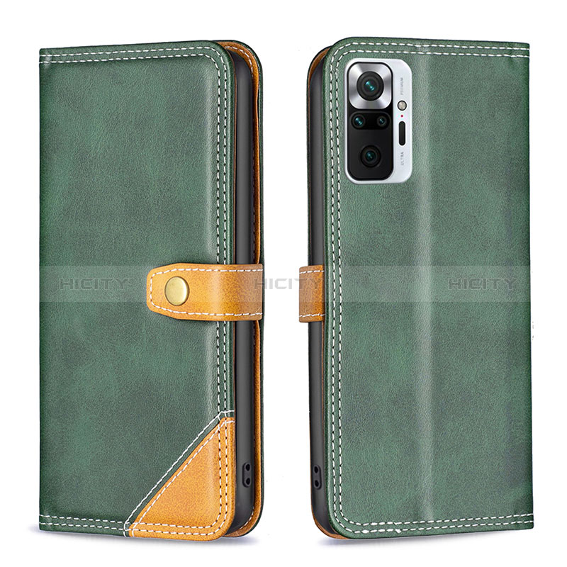 Custodia Portafoglio In Pelle Cover con Supporto B14F per Xiaomi Redmi Note 10 Pro 4G Verde