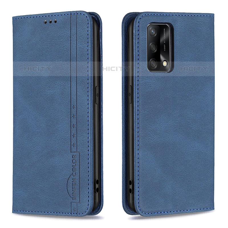 Custodia Portafoglio In Pelle Cover con Supporto B15F per Oppo Reno6 Lite Blu