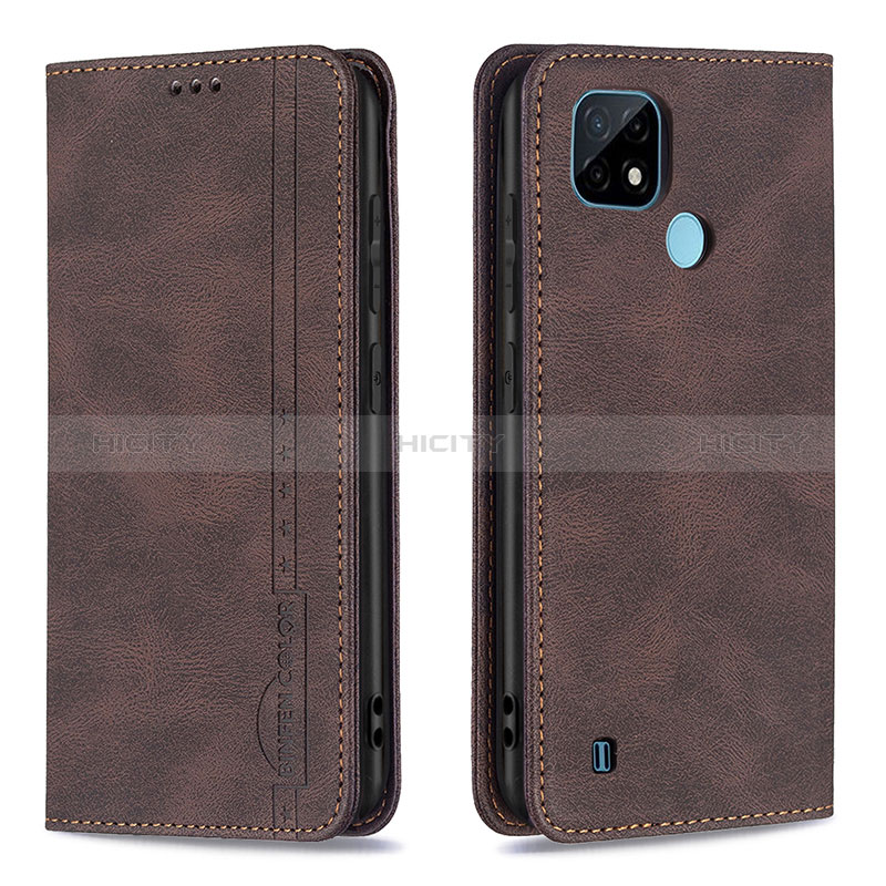 Custodia Portafoglio In Pelle Cover con Supporto B15F per Realme C21 Marrone