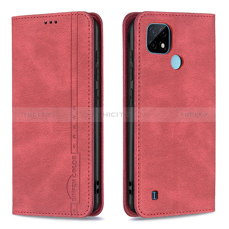 Custodia Portafoglio In Pelle Cover con Supporto B15F per Realme C21 Rosso