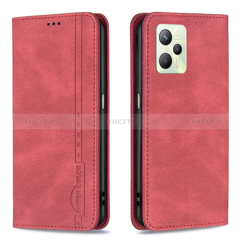 Custodia Portafoglio In Pelle Cover con Supporto B15F per Realme Narzo 50A Prime Rosso