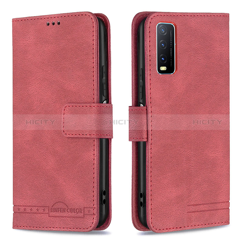 Custodia Portafoglio In Pelle Cover con Supporto B15F per Vivo Y12s (2021) Rosso