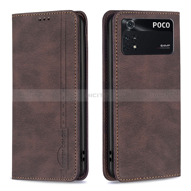 Custodia Portafoglio In Pelle Cover con Supporto B15F per Xiaomi Poco M4 Pro 4G Marrone