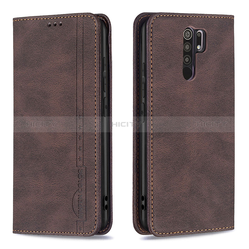 Custodia Portafoglio In Pelle Cover con Supporto B15F per Xiaomi Redmi 9 Prime India Marrone