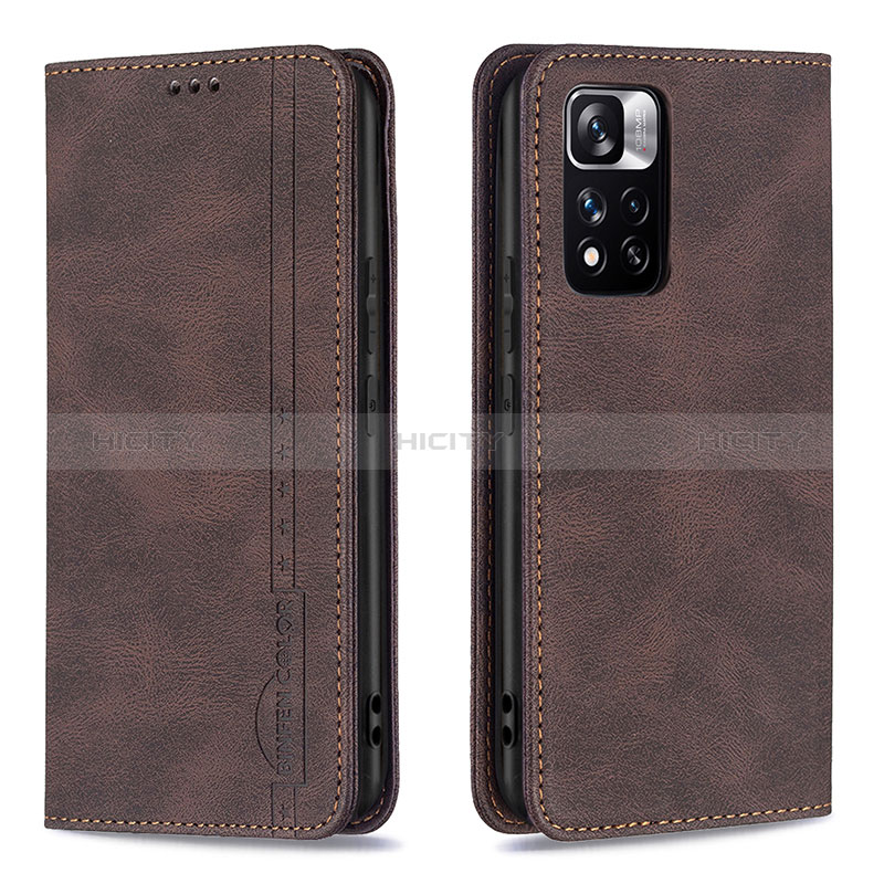 Custodia Portafoglio In Pelle Cover con Supporto B15F per Xiaomi Redmi Note 11 Pro+ Plus 5G Marrone