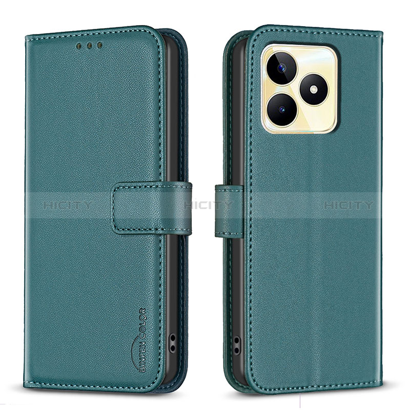 Custodia Portafoglio In Pelle Cover con Supporto B16F per Realme C53 Verde