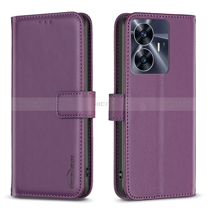 Custodia Portafoglio In Pelle Cover con Supporto B16F per Realme Narzo N55 Viola