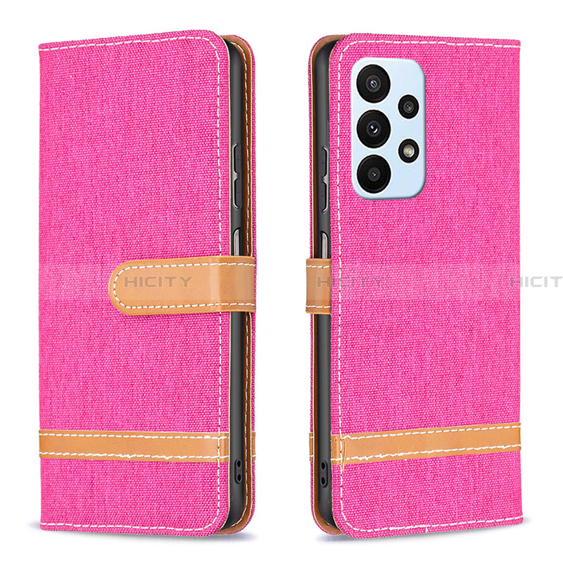 Custodia Portafoglio In Pelle Cover con Supporto B16F per Samsung Galaxy A23 4G Rosa Caldo