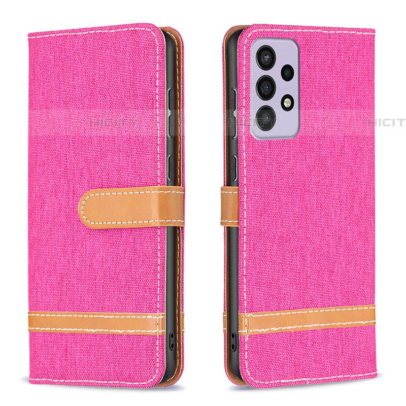 Custodia Portafoglio In Pelle Cover con Supporto B16F per Samsung Galaxy A73 5G Rosa Caldo