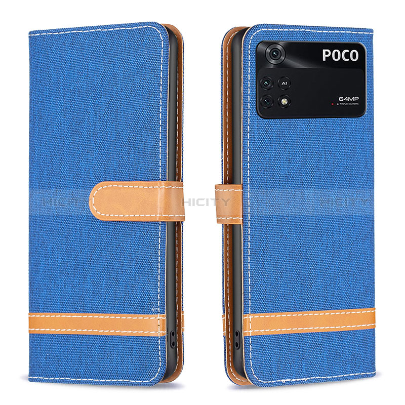 Custodia Portafoglio In Pelle Cover con Supporto B16F per Xiaomi Poco M4 Pro 4G Blu