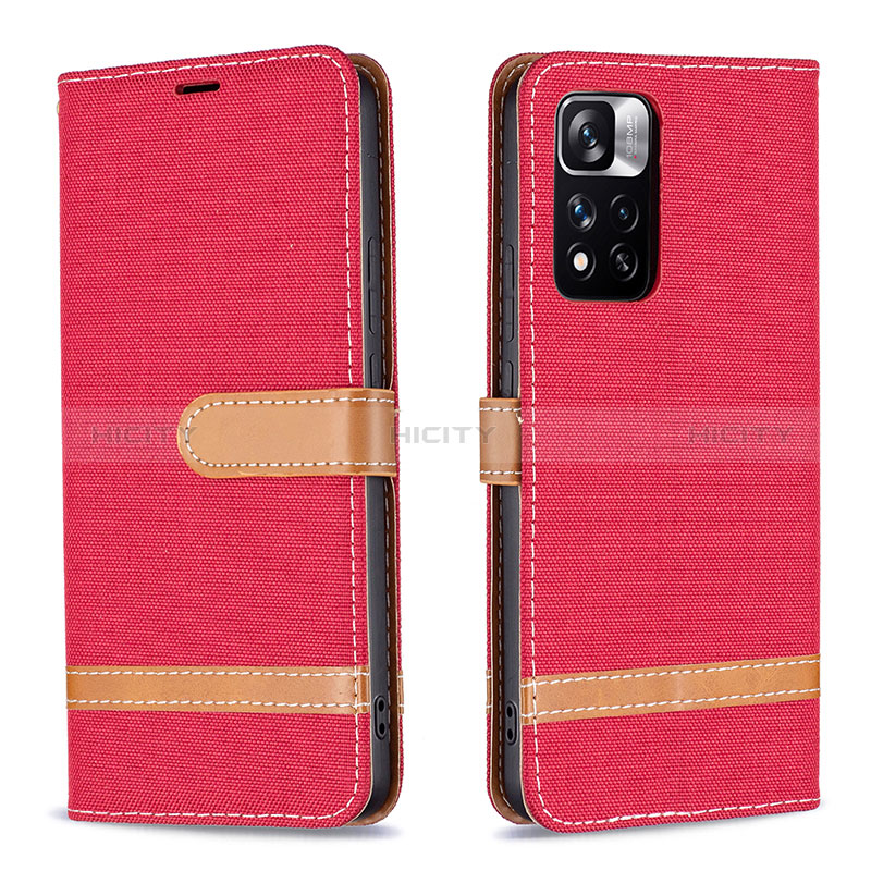 Custodia Portafoglio In Pelle Cover con Supporto B16F per Xiaomi Poco X4 NFC Rosso