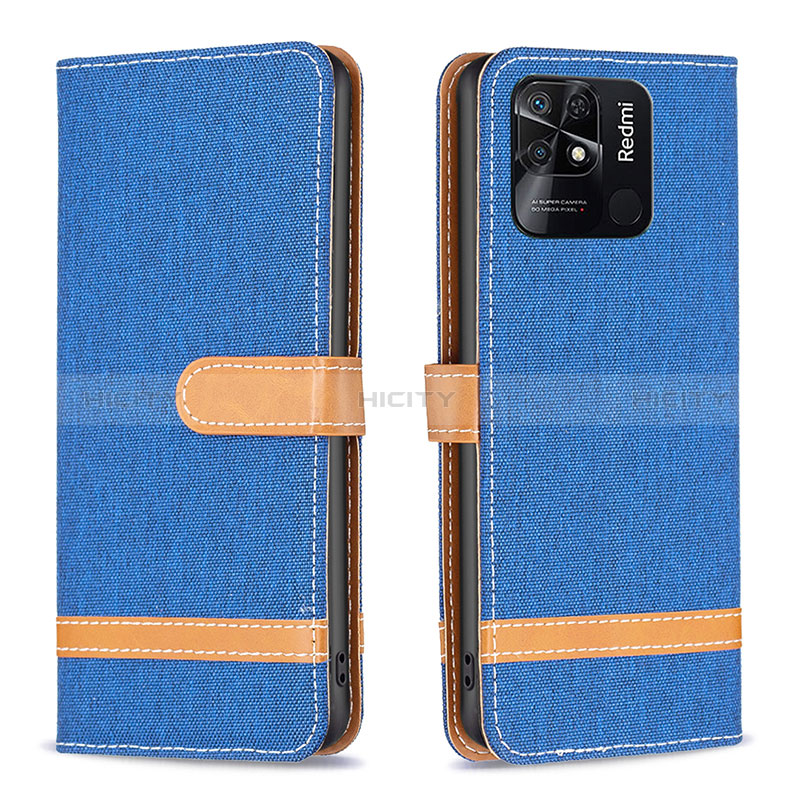 Custodia Portafoglio In Pelle Cover con Supporto B16F per Xiaomi Redmi 10 India Blu