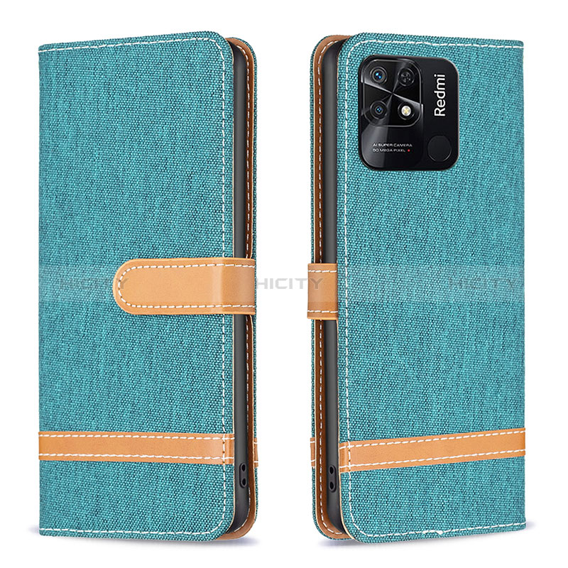 Custodia Portafoglio In Pelle Cover con Supporto B16F per Xiaomi Redmi 10 India Verde