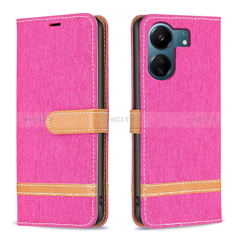 Custodia Portafoglio In Pelle Cover con Supporto B16F per Xiaomi Redmi 13C Rosa Caldo