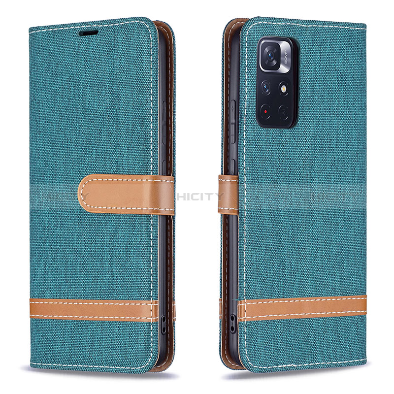 Custodia Portafoglio In Pelle Cover con Supporto B16F per Xiaomi Redmi Note 11 5G Verde