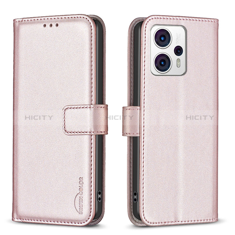 Custodia Portafoglio In Pelle Cover con Supporto B17F per Motorola Moto G13 Oro Rosa